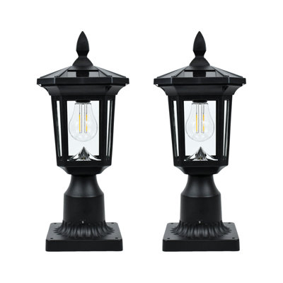 Black Solar-powered Outdoor Weatherproof Post Lights With Led Lighting From Dusk To Dawn, Ideal For Yards, Driveways, And Patios (set Of 2)
