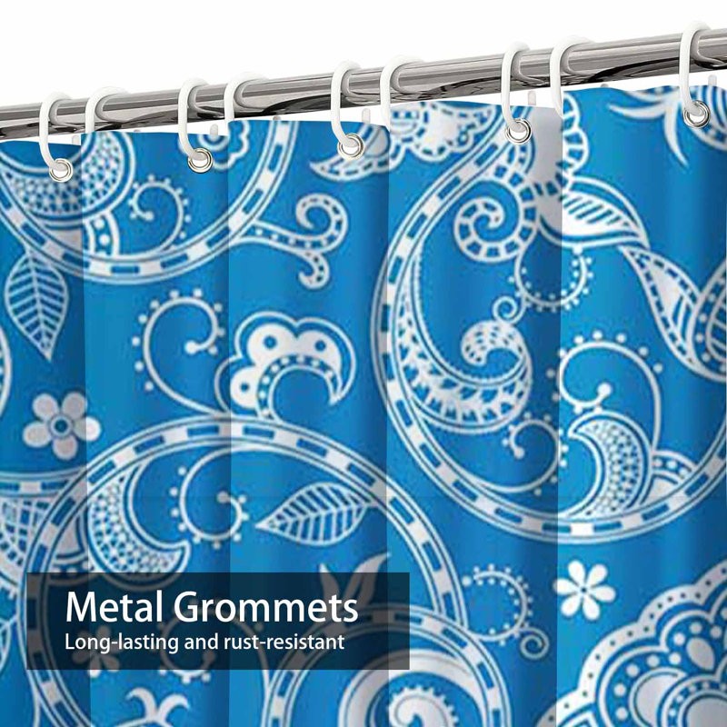 Rideau de douche sans couture à motif floral oriental avec 12 crochets, L 72 po x l 78 po