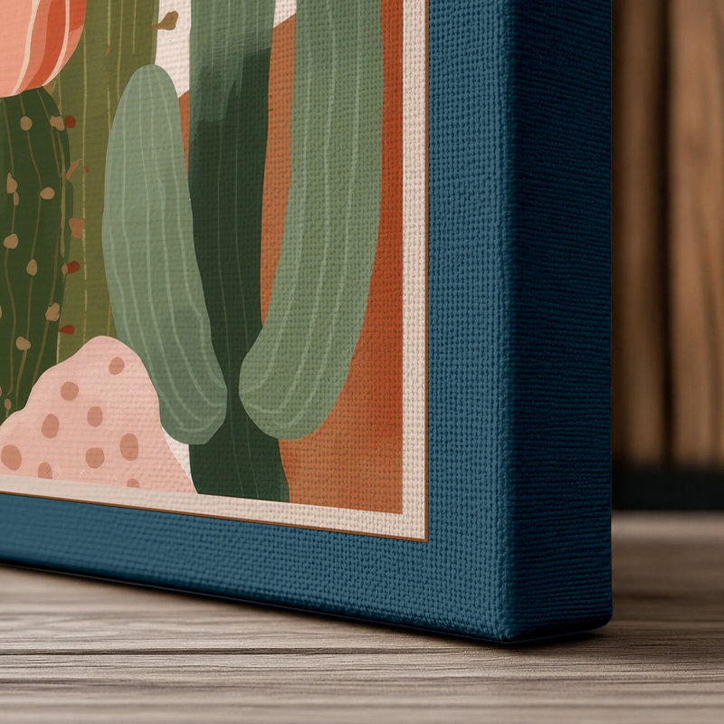 Cacti in Bloom Botanical - Wrapped Canvas, 30x20 - 76.2 x 50.8 cm, Teal Border