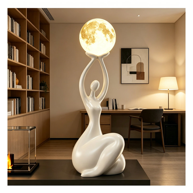 Lampe sur pied moderne en résine abstraite avec lumière de lune, White