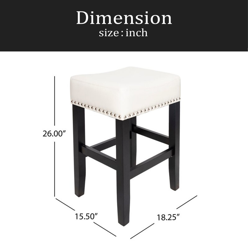 26" Backless Leather Counter Stools, 2-Pcs Set, Ivory