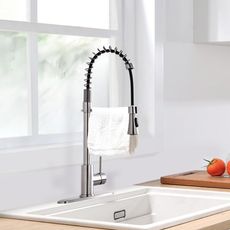 Bathlet Ledbetter Pull Down Kitchen Faucet, Brushed Nickel, With Soap Dispenser