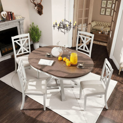 Ensemble de salle à manger extensible 5 pièces avec table à piédestal et chaises rembourrées