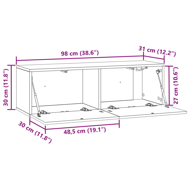 Unfinished TV Stand, 30cm H x 98cm L x 31cm W, Grey Sonoma
