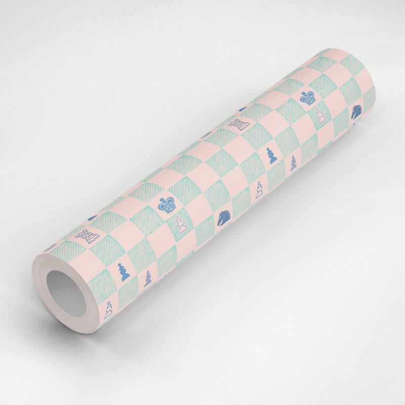 Chess 18' L x 24" W Peel and Stick Wallpaper Roll, Pink/Teal/Blue