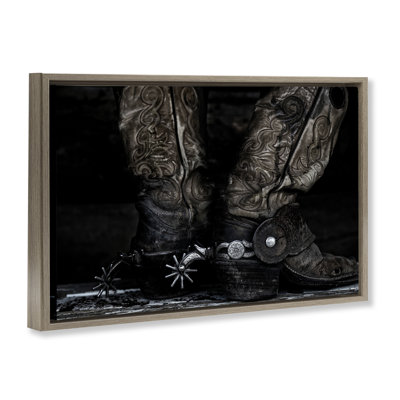 «Cowboy bottes with spurs», art mural encadré sur toile flottante, design par PHBurchett