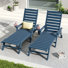 Chaise longue 2 pièces en PEHD bleu marine Burdge Zealuxe avec roulettes et dossier réglable