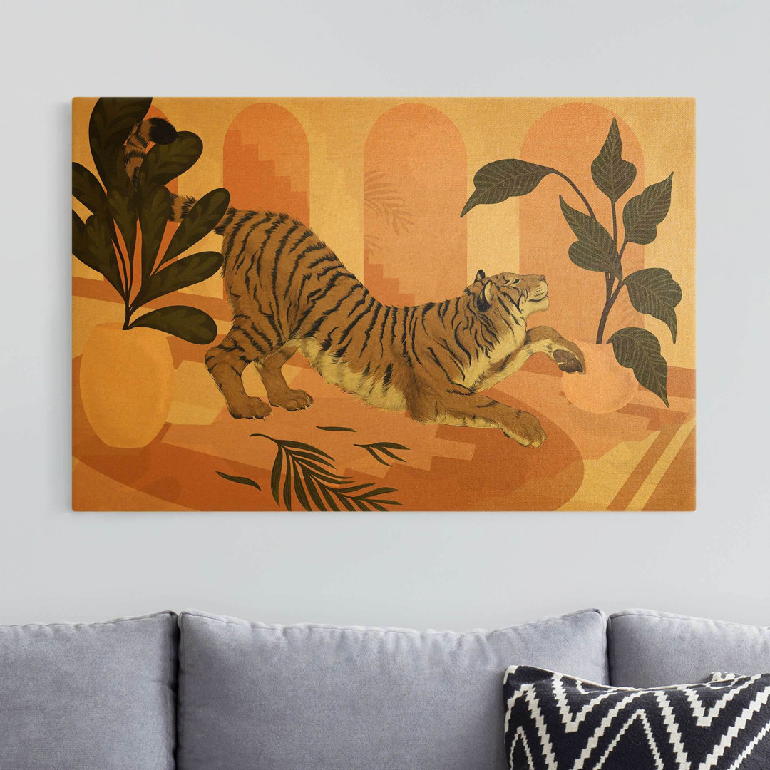 Leinwandbild Illustration Tiger in Pastell Rosa von Laura Graves