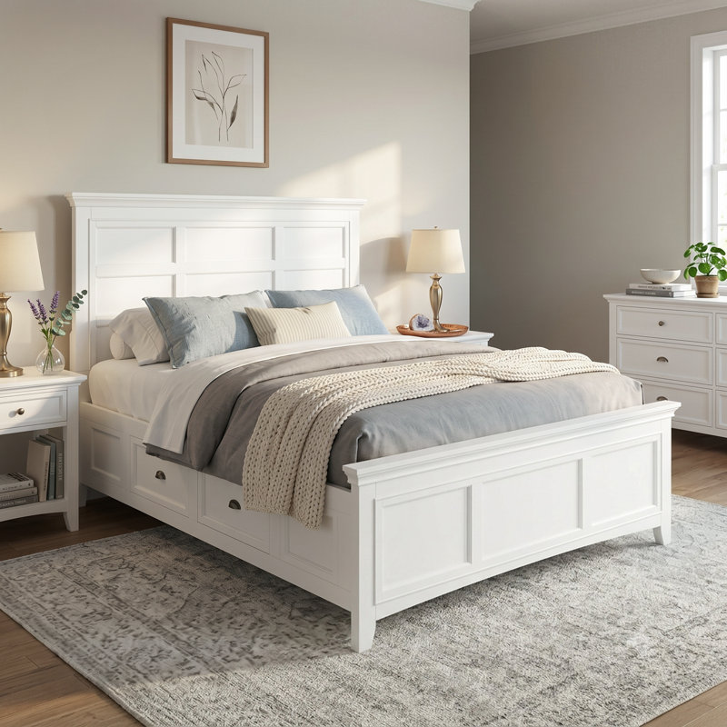 Genesha Storage Platform Bed, Queen, White