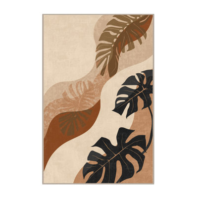 Tapis abstrait moelleux et moelleux à motif abstrait Philodendron en beige - reliure beige