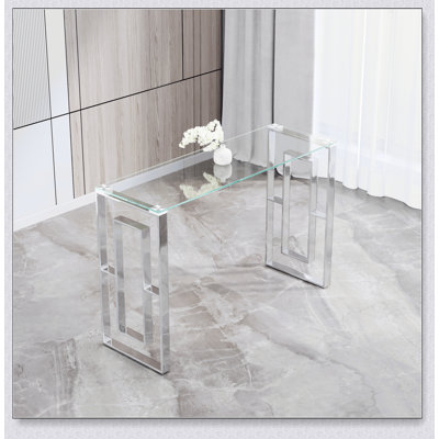 Stylish Stainless Steel And Glass Console Table, Perfect For Modern Decor And Space-Saving Solutions