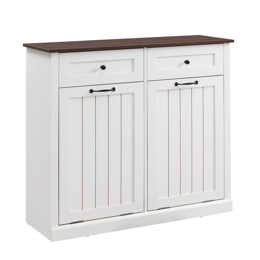 Tilt-out Dual Laundry Hamper Cabinet with with 2 Drawers,20 Gallon Farmhouse Laundry Storage Basket for Bathroom(Includes 2pc laundry basket.)