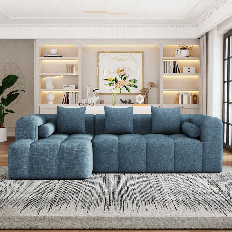 Canapé modulaire désossé à compression complète de 101,2 po avec siège profond et deux poches latérales, Bleu