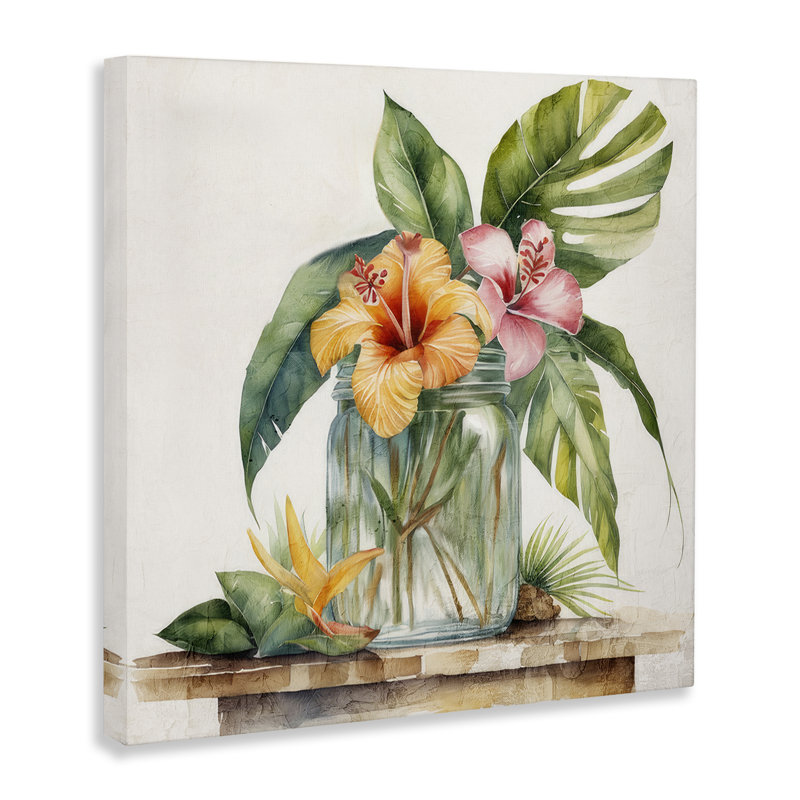 Art mural sur toile "Tropical Floral Vase" par Kim Allen, H 24 po x l 24 po