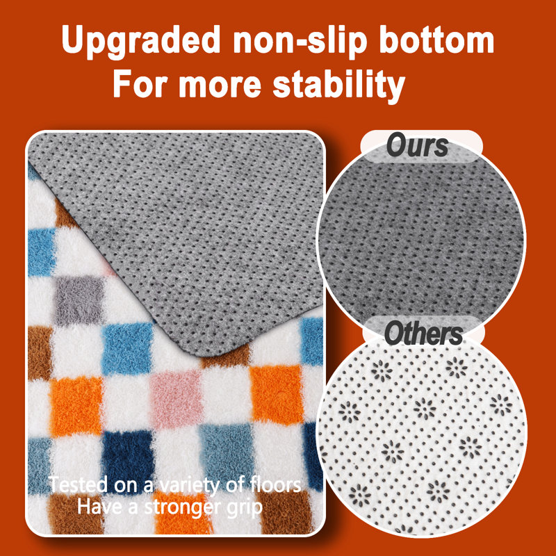 Plush Checkered Shag Area Rug - Soft Fluffy Camel & White Grid Fleece Carpet for Living Room, Bedroom, Dry-Clean Only, High-Pile Shaggy Rug with Modern Checkerboard Pattern, Cozy Non-Slip Floor Decor for Contemporary Home Spaces
