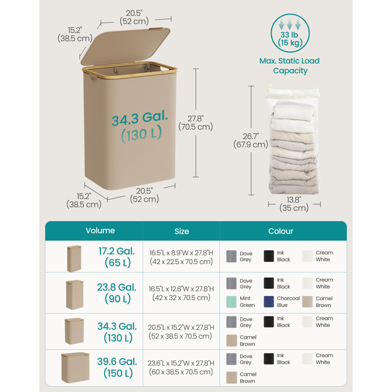 Laundry Hamper, Brown, Cardboard / Paper;Bamboo;Fabric