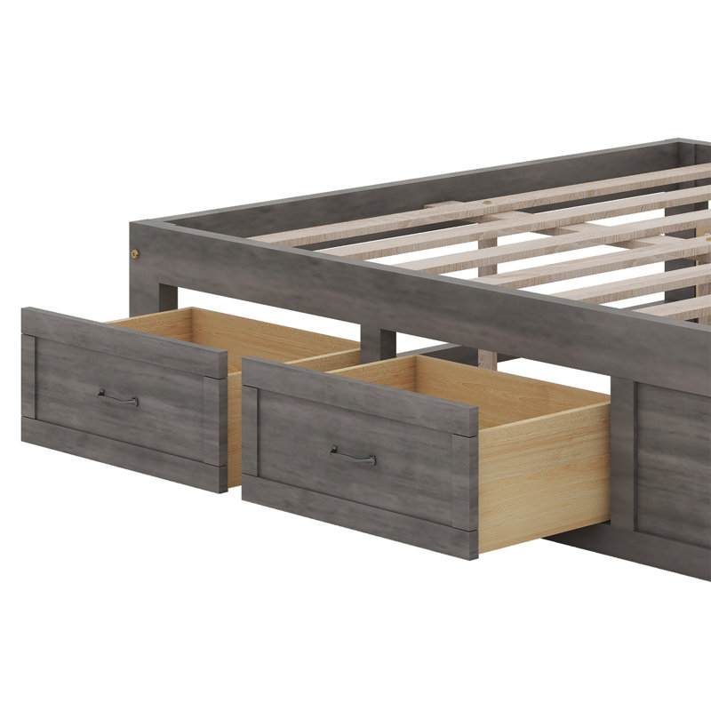 Platform Bed With Storage Drawers, Antique Gray, Full/Double