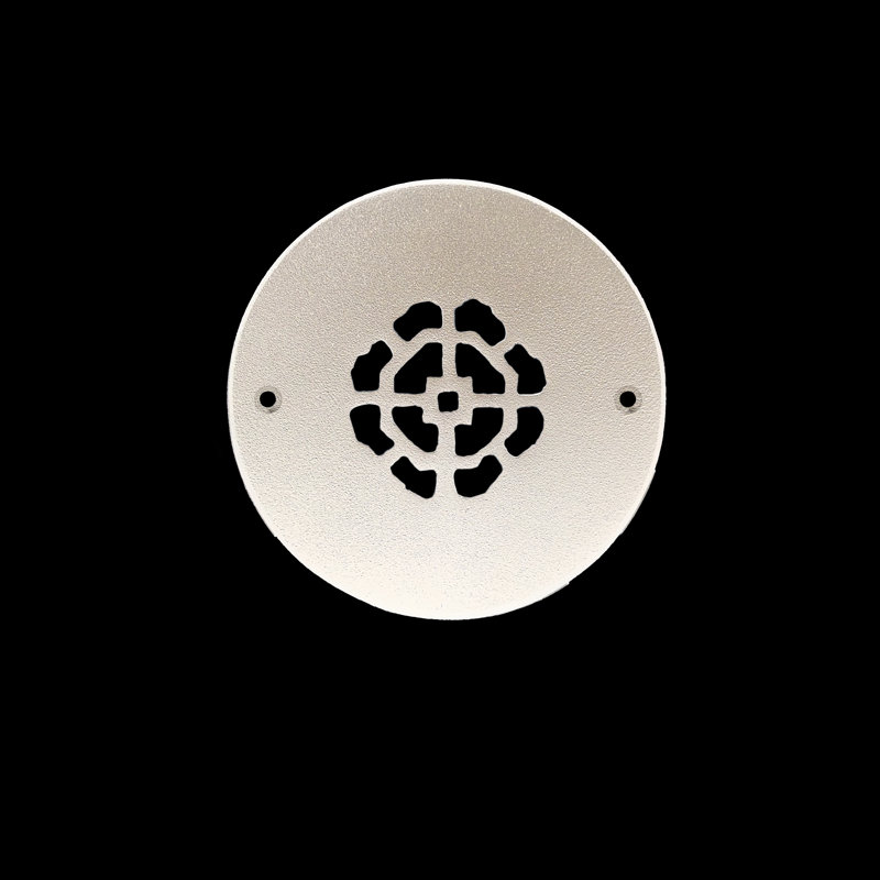 Grille ronde en fonte d'aluminium de 2,5 po Achtek (4 po au total) thermolaquée, Blanc thermolaqué, Mur avec trous de vis