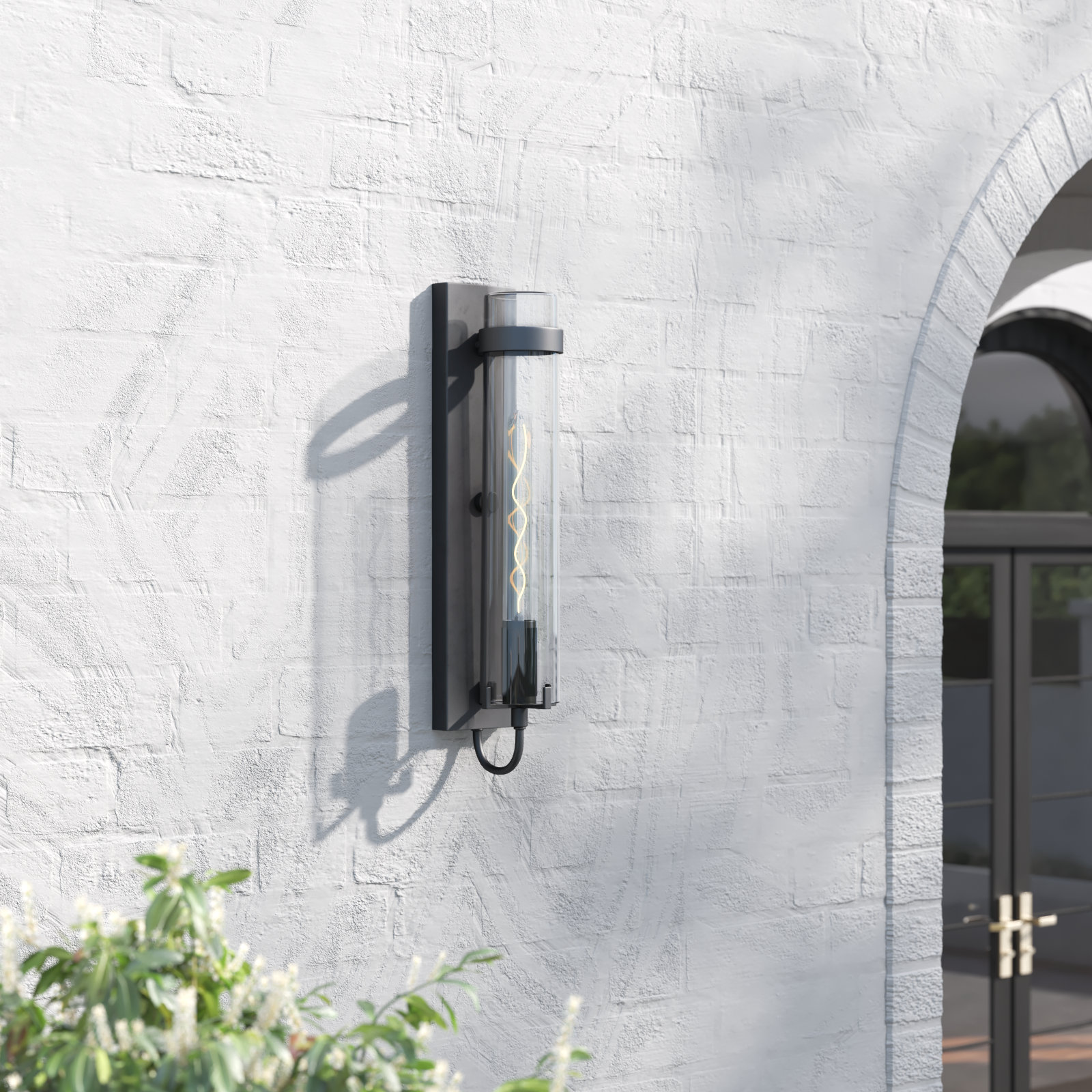 Cala Single Light Cylinder Outdoor Aluminum Wall Light, Black