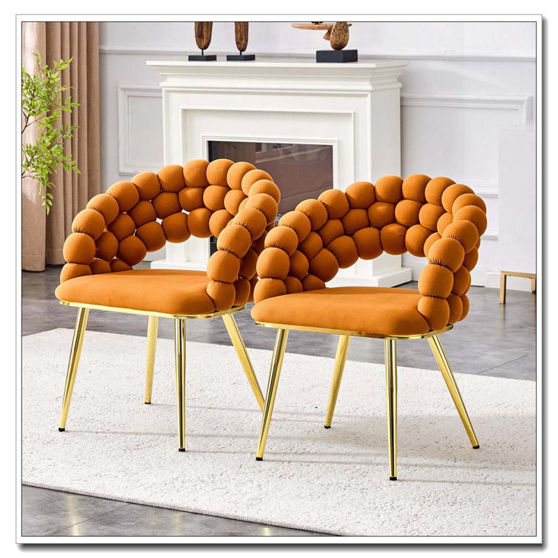 Chaises de salle à manger en velours, Orange
