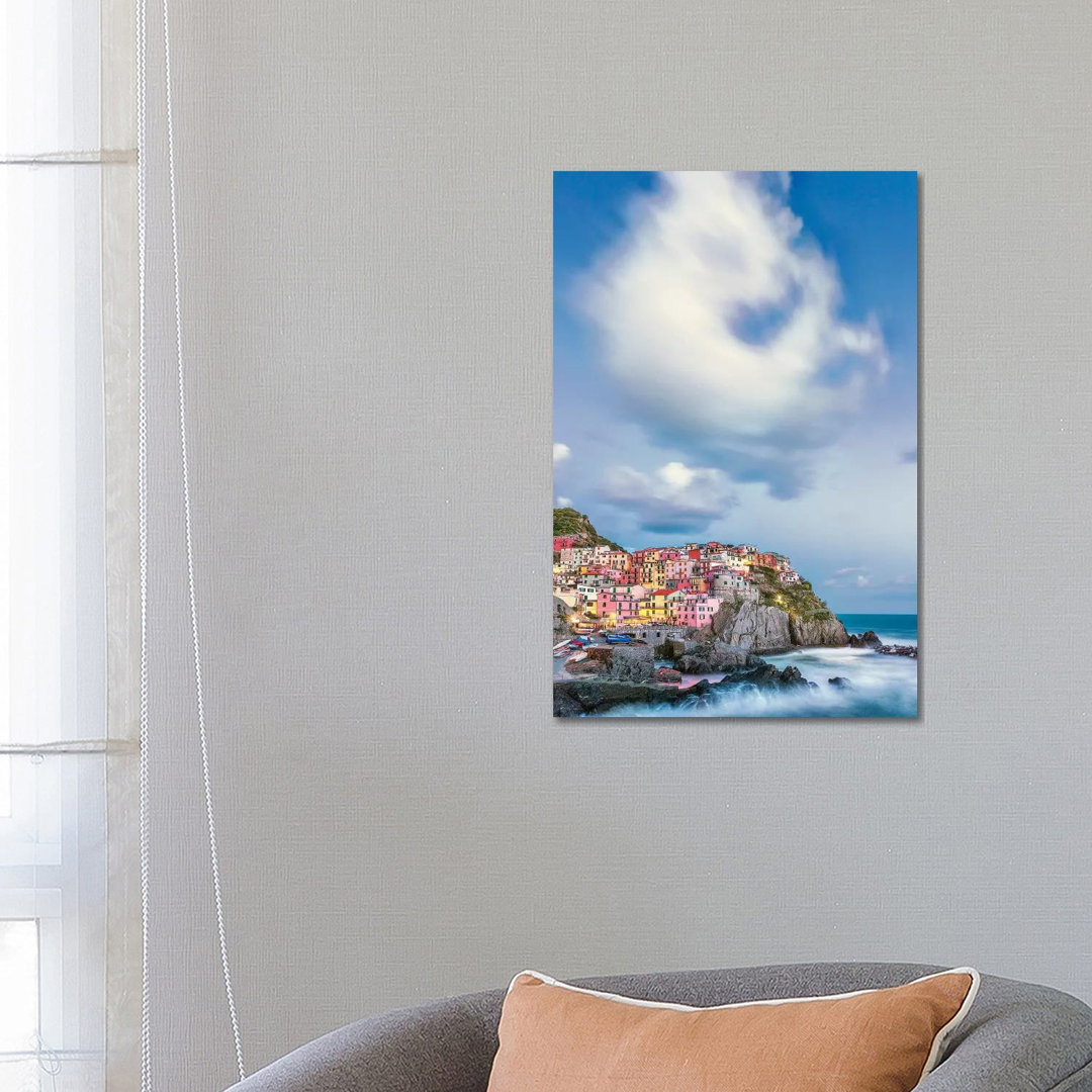 Italy, Manarola. Cloud Over Coastal Town. by Jaynes Gallery - Wrapped Canvas Gallery-Wrapped Canvas Giclée