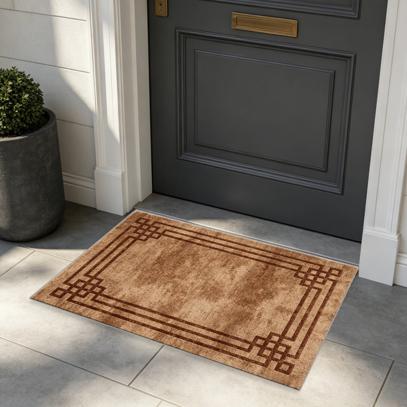 Brown Geometric Border carpet-easy to clean, machine-washable, soft and comfortable; suitable for door mats, kitchens, living rooms, bedrooms, corridors, and laundry areas. Easy to clean, durable carpet for home decoration.