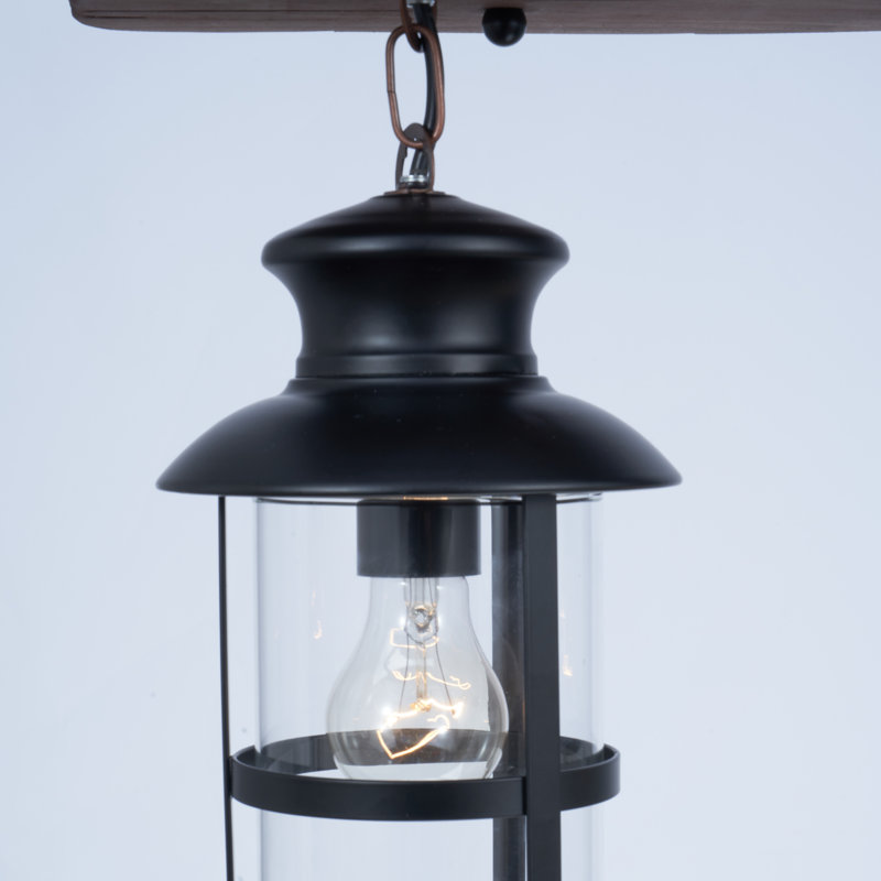 Rustic Metal & Wood 3-lamp Pendant Light 