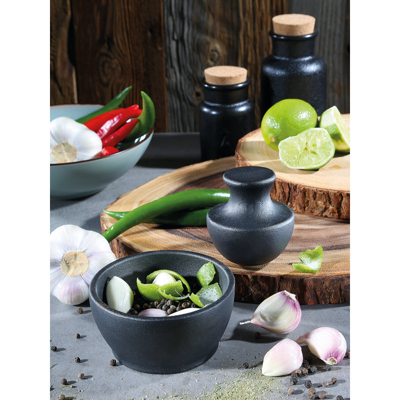Manu Black Cast Iron Mortar and Pestle Set