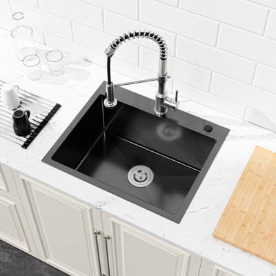 Black Stainless Steel Sink 23"x19" - X-shaped Drain Design For Optimal Water Flow And Drainage Basin Handcrafted A Flawless Functional