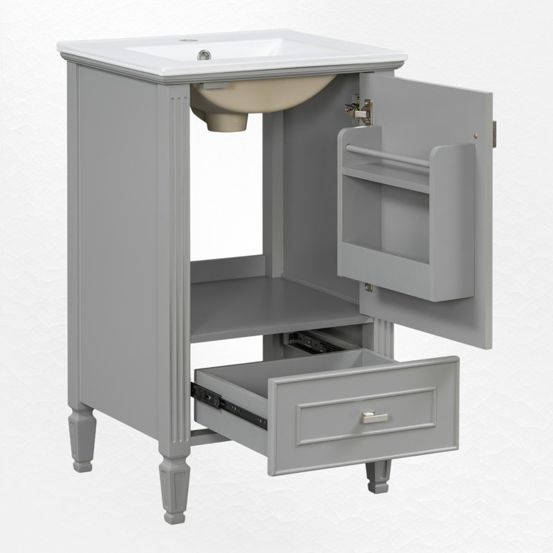 Ensemble de meuble-lavabo simple 20 po avec plateau en céramique, Gris, Argent