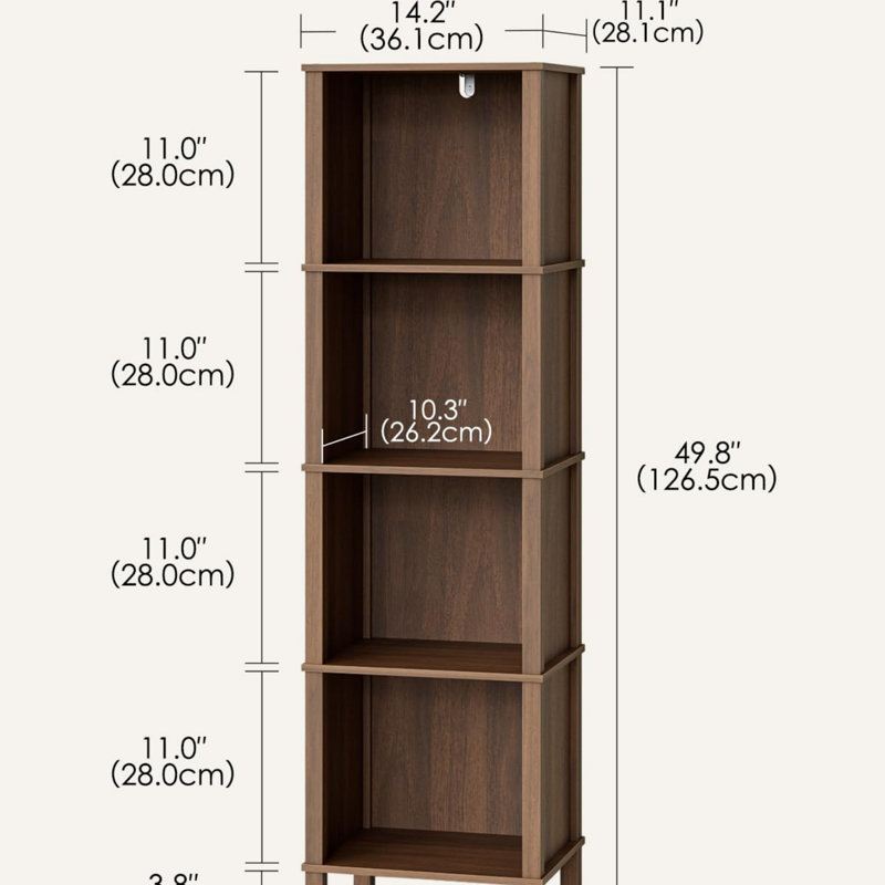 126.5cm H x 36.1cm W Standard Bookcase, Walnut