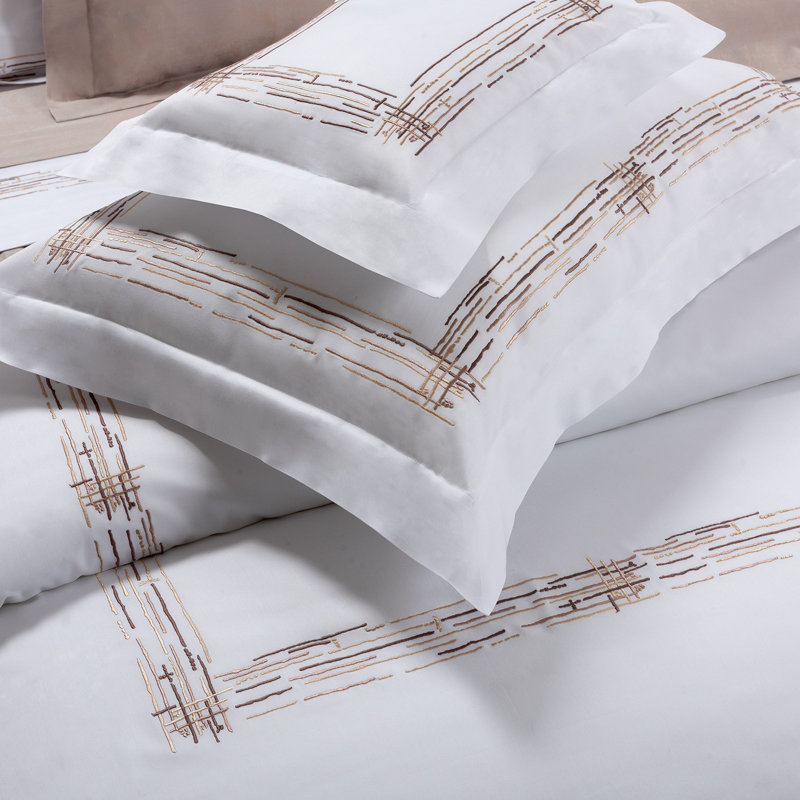 Graffiti Embroidery By DEA Sateen Flat Sheet, Twin Flat Sheet, White/Terracotta