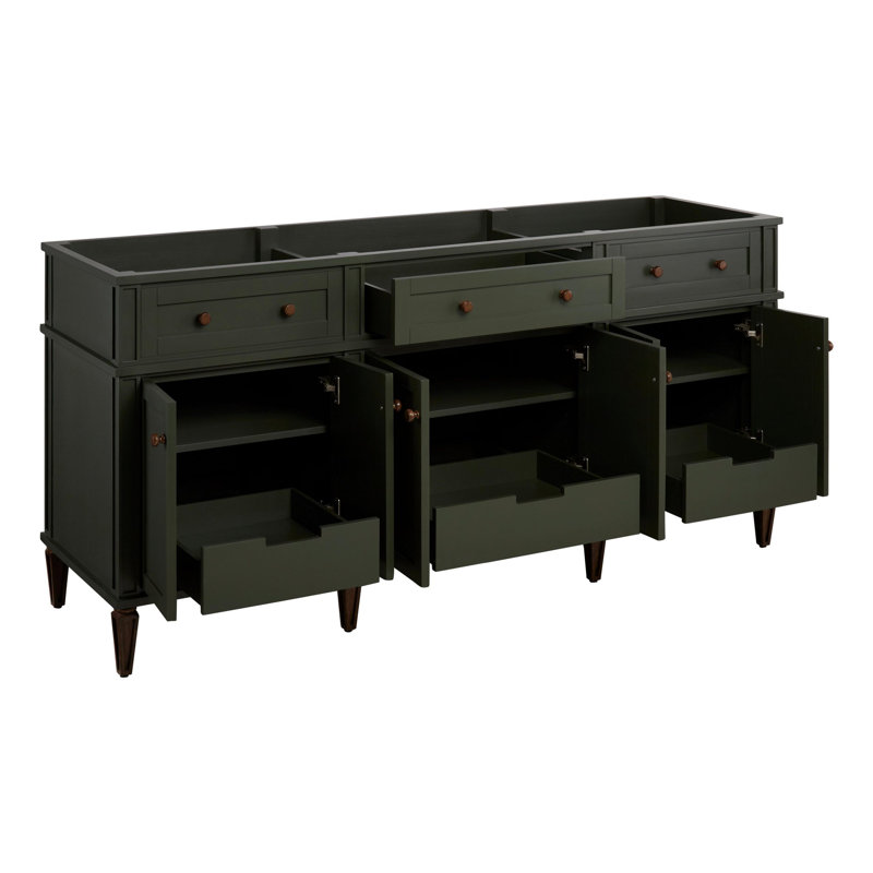Elmdale 72" Freestanding Mahogany Double Basin Vanity  Rectangular Undermount Sink - 8" Faucet Holes, Dark Olive Green