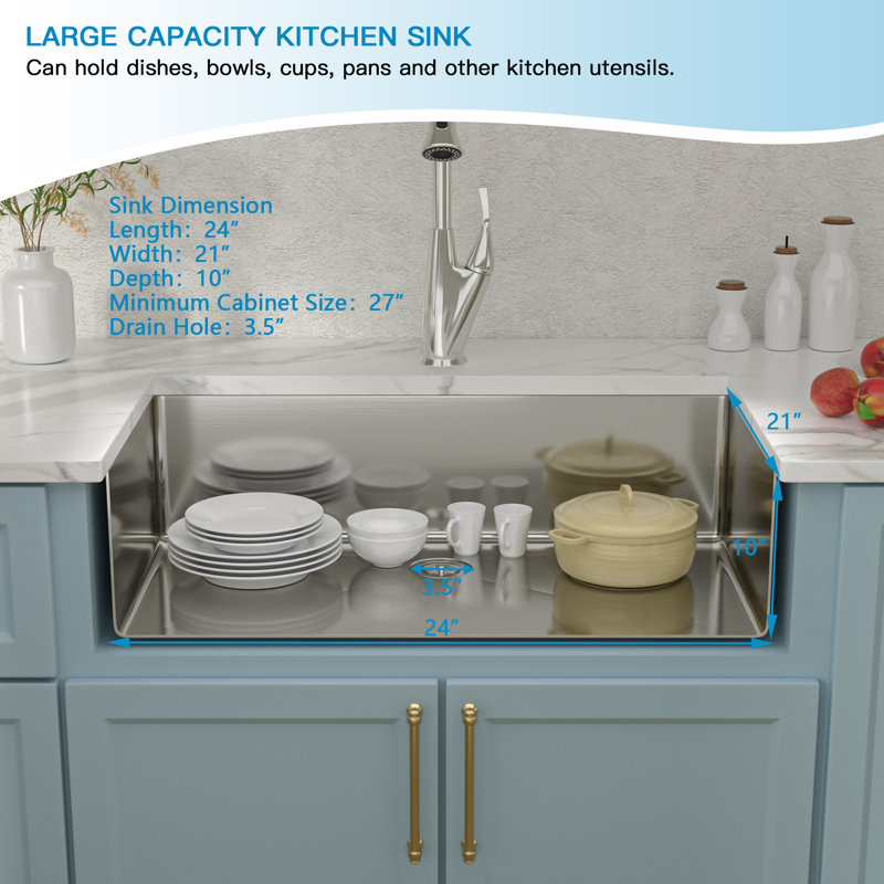 24 Inch Gunmetal Black NANO-PVD TRU16 Stainless Steel Farmhouse Apron Sink