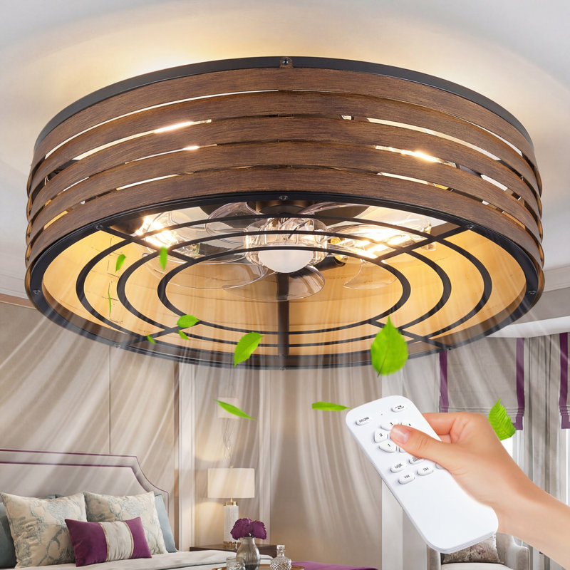 Ventilateur de plafond en cage de 20 po avec télécommande et 4 ampoules, fandelier encastré moderne avec fonction de mémoire double, moteur à courant continu silencieux