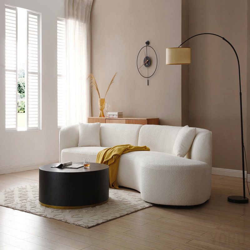 Canapé courbé avec méridienne (2 pièces) - Luxe moderne, Boucle, Orienté vers la droite - Blanc