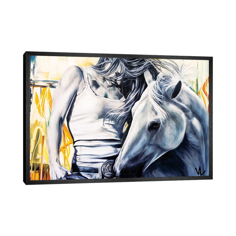 The Winning Horse by Val Escoubet - Painting on Canvas, Black Framed, 45.72cm H x 66.04cm W x 3.81cm D