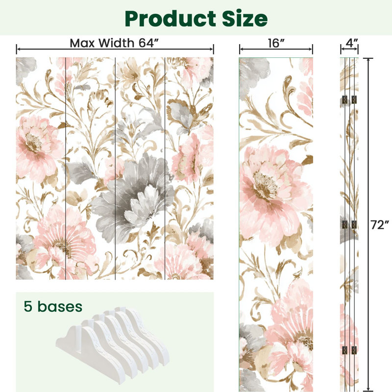 Paravent 4 panneaux à cloison pliable Royal, 71" H x 64" W x 1" D, 4