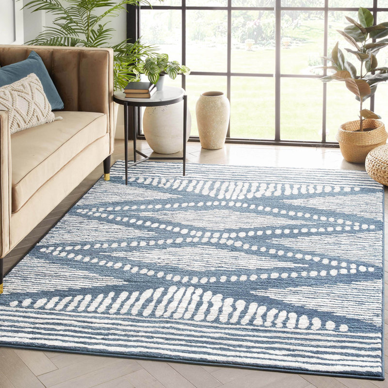 Marsa Moroccan Blue Area Rug, Rectangle 5'3" x 7'3"