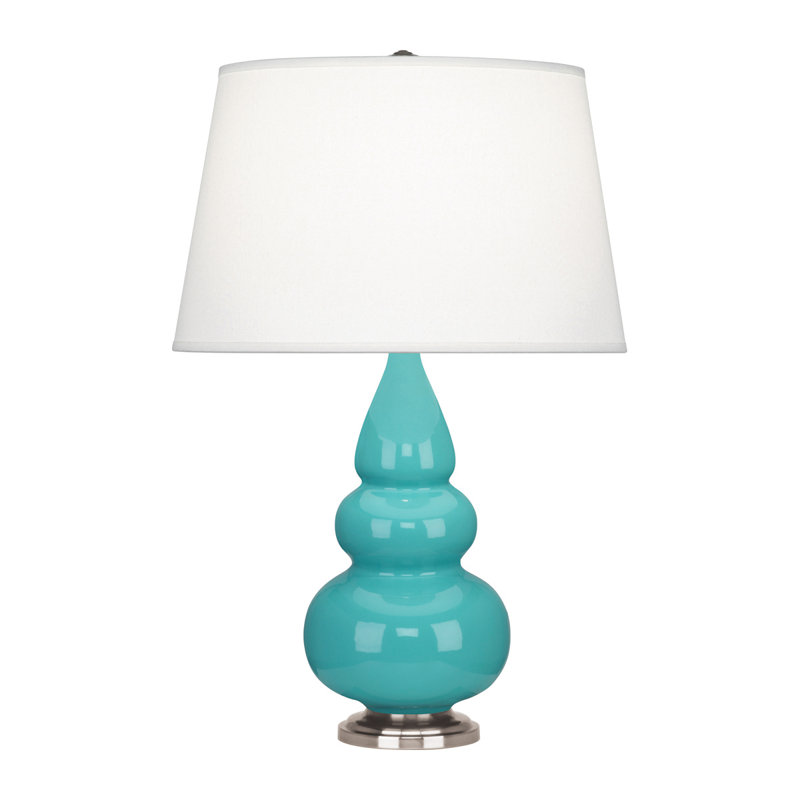 Small Triple Gourd Table Lamp, Egg Blue and Antique Silver Base