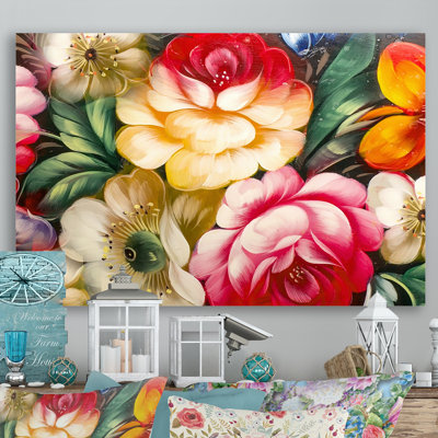 «Yellow and Red Vintage Flowers VII», reproduction sur toile flottante