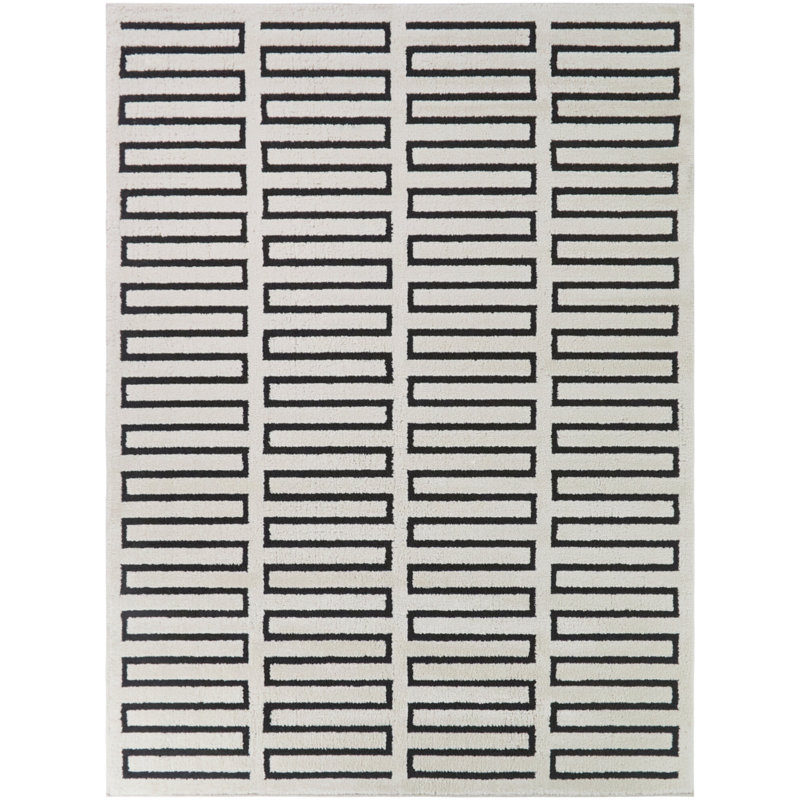 Grenville Cream/Black Geometric Modern Area Rug, 5'3" x 7'