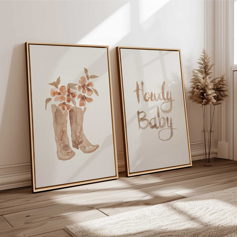 Ensemble de 2 bottes de cowboy en fleurs, Cadre flottant noir satiné, H 12 po x l 18 po