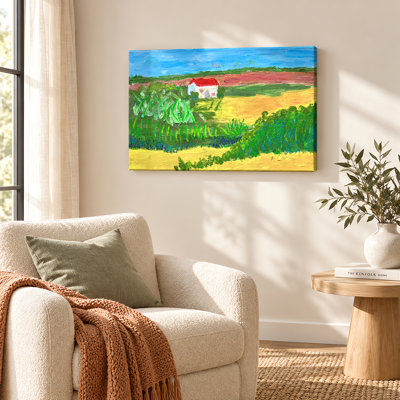Red Roof Farm Field Canvas Wall Art