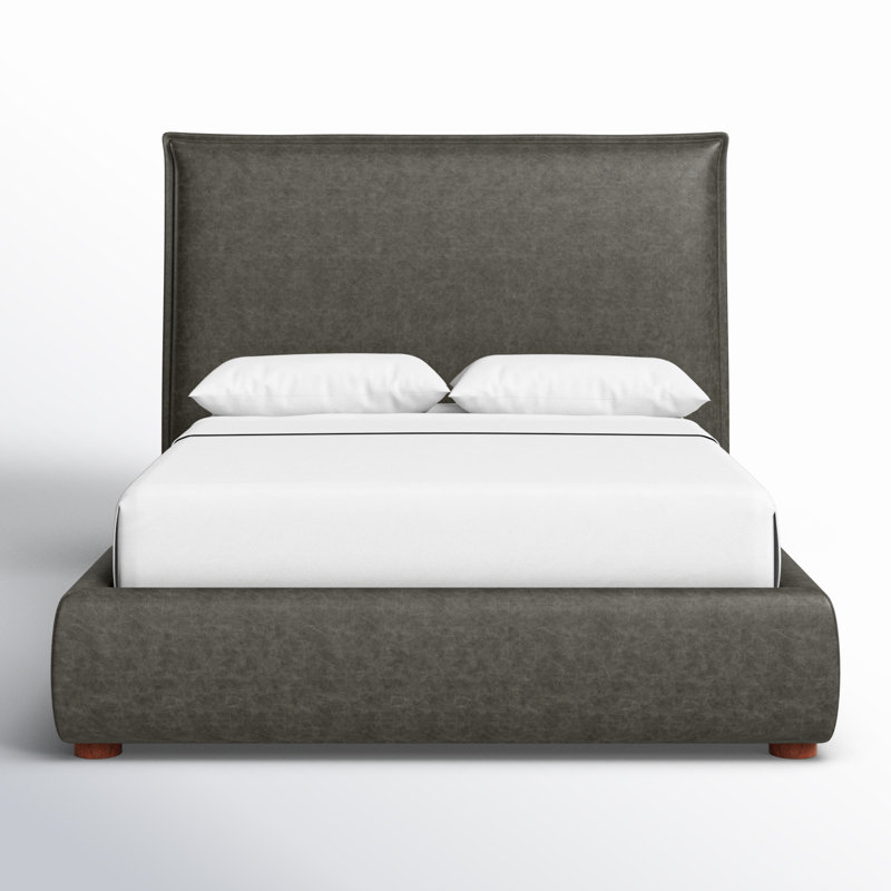 Timothy Upholstered Low Profile Platform Bed, King, Dark Grey Faux Leather, 54