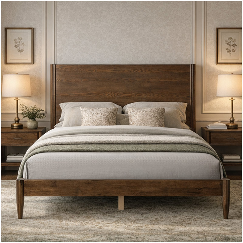 Base de lit en bois massif Besan, Noyer, Grand lit