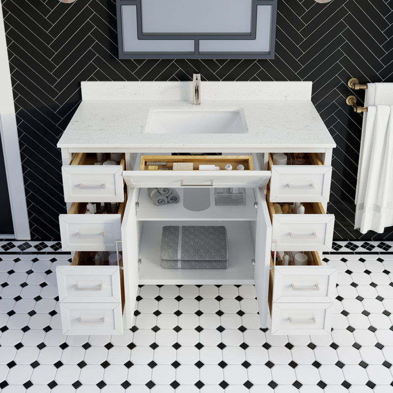 Meuble-lavabo simple en bois massif l 48 po x P 22 po Terrence II, Blanc, 48"