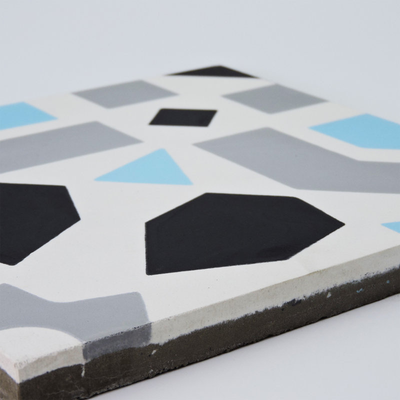 Carreau de ciment à motif de murs et de planchers 8 "x 8" Aickelal, Bleu ciel / noir / blanc