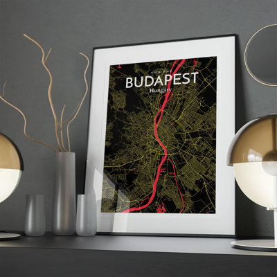Budapest City Map In Contrast - No Frame Print