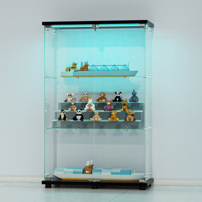 Vitrine noire à 2 portes et 3 tablettes avec éclairage DEL
